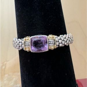 LAGOS 18k Gold and Sterling Silver 9mm Amethyst Bracelet. Size Medium